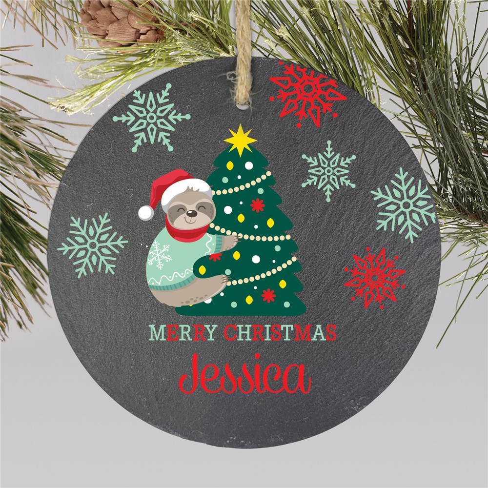 Personalized Sloth Christmas Tree Slate Ornament  L18475412