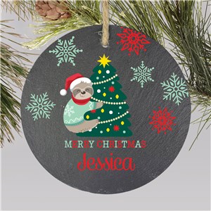 Custom Slate Sloth Ornament Hugging Christmas Tree