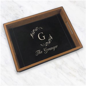 Engraved Initial with Wreath Leatherette Serving Tray