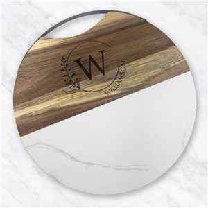 Engraved Wood & Marble Serving Board with Name & Initial
