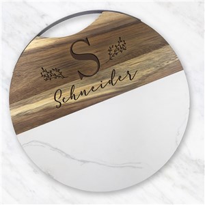 Engraved Leaves Initial Wood & Marble Serving Board L18736338