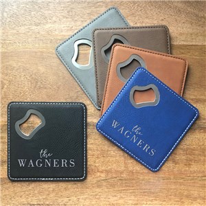 Engraved Bottle Opener Coaster with Family Name