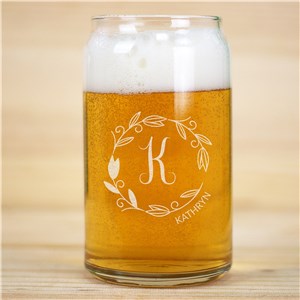 Engraved Floral Wreath Beer Can Glass