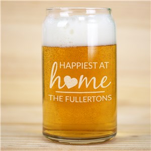 Engraved Happiest at Home Beer Can Glass