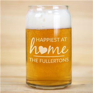Engraved Happiest at Home Beer Can Glass