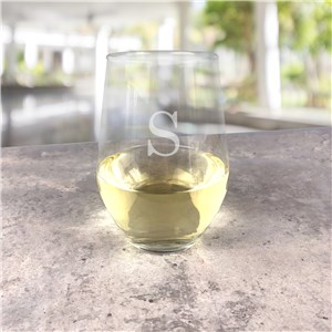 Engraved Initial Contemporary Stemless Wine Glass L19009342