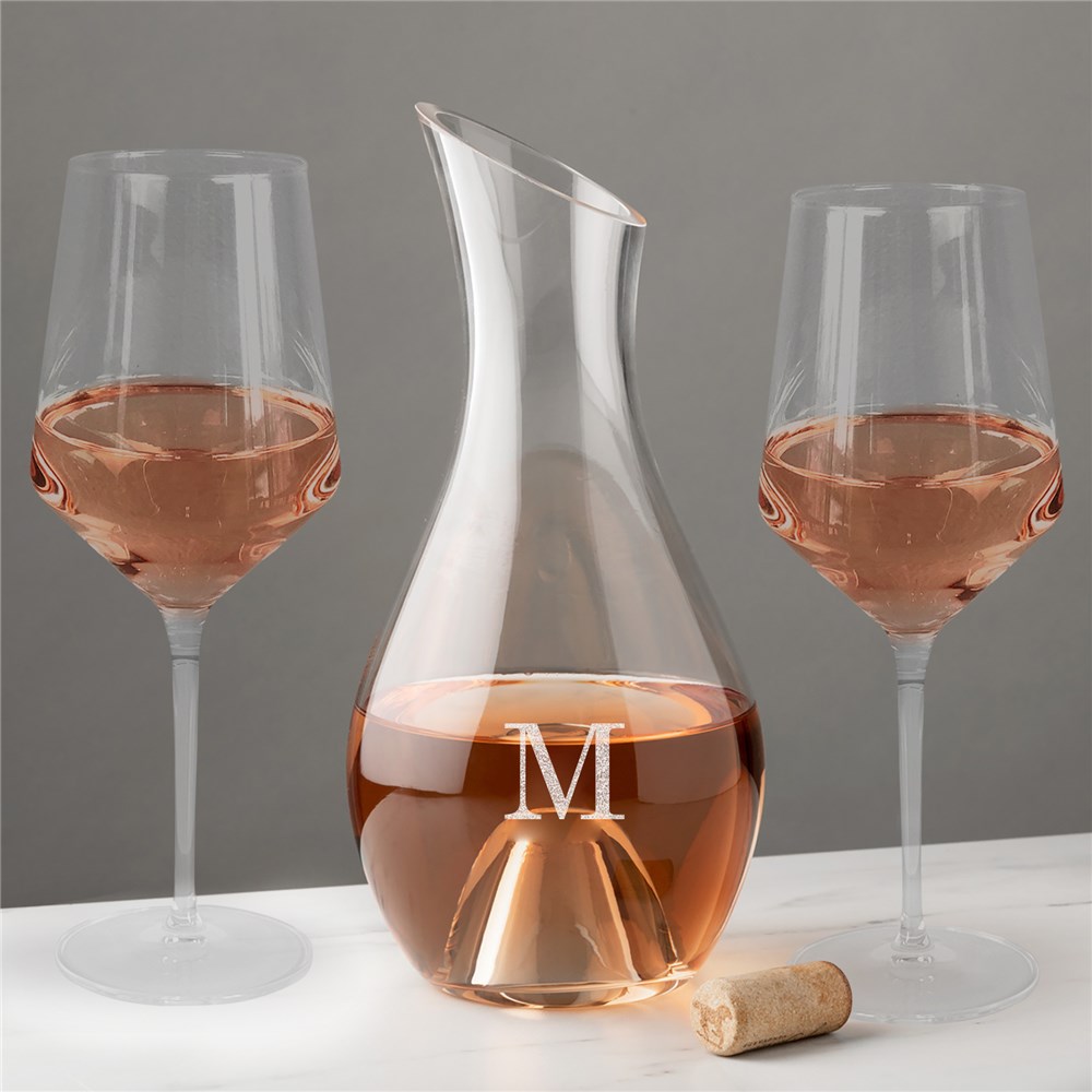 Engraved Initial Wine Carafe & Wine Glass Set 