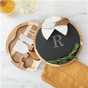 Engraved Slate Cheese Board Set with Initial