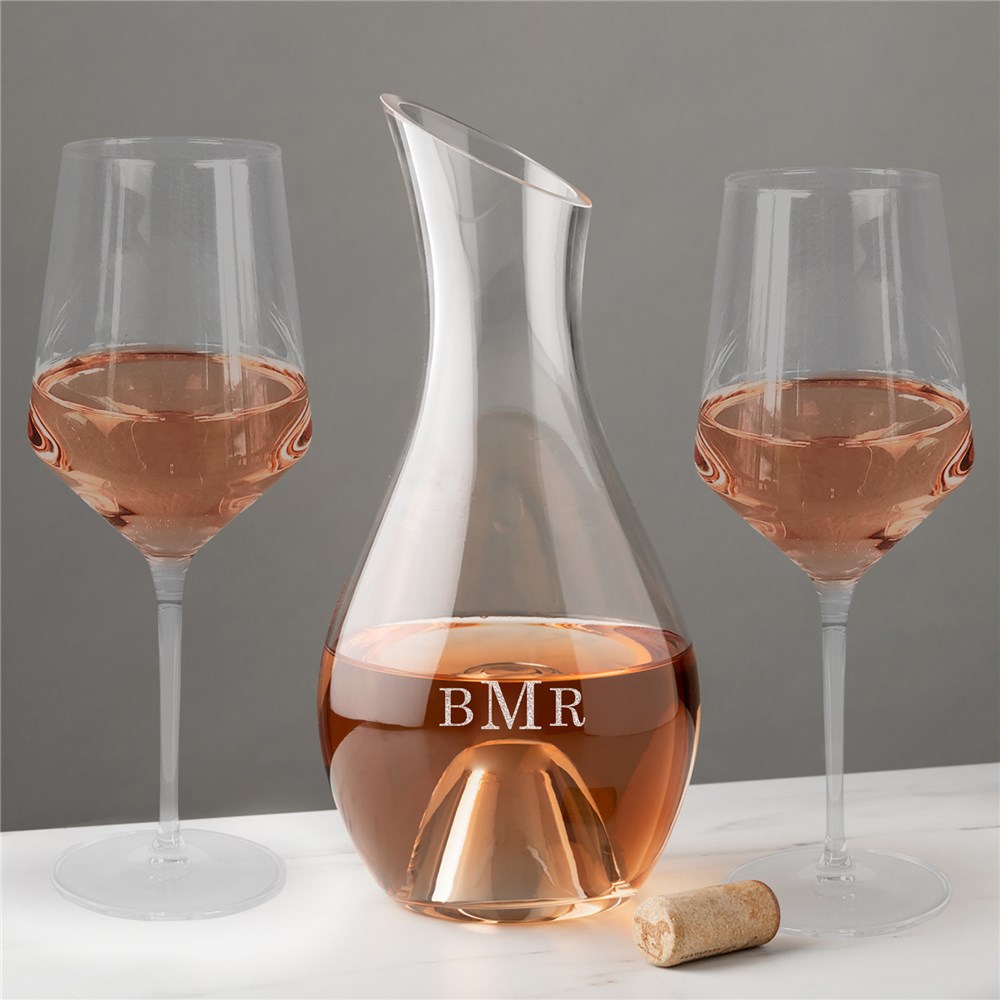 Engraved Monogram Wine Carafe & Wine Glass Set