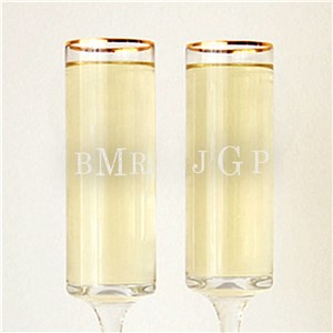 Engraved Monogram Gold Rim Champagne Flutes L19010371