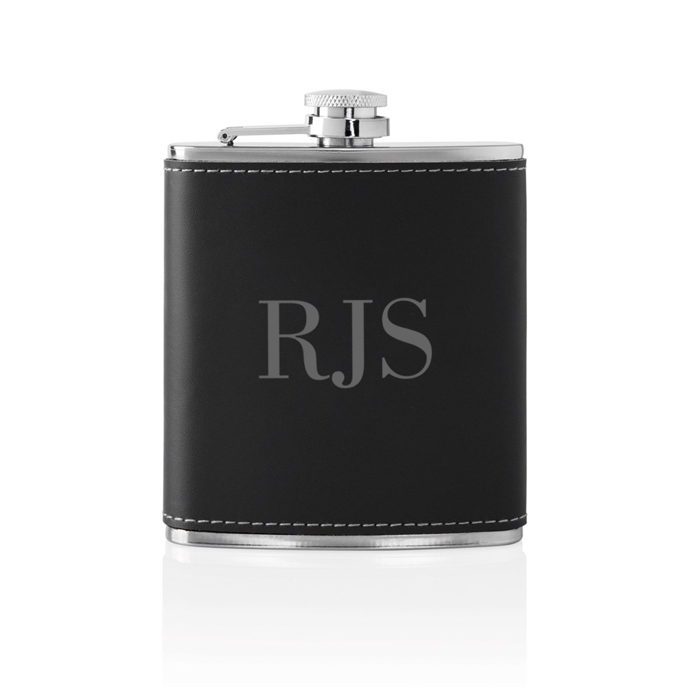 Engraved Leather Flask Set with Initials
