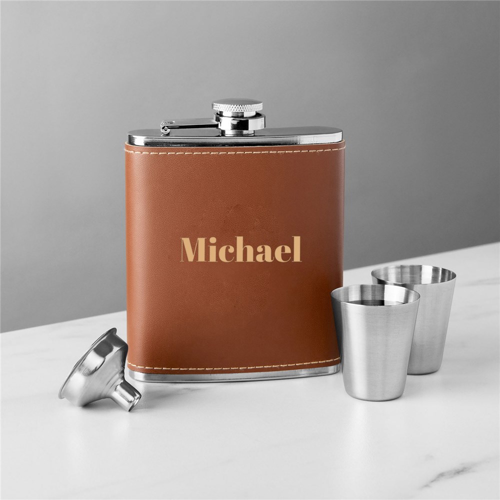 Custom Leather Flask Set with Name