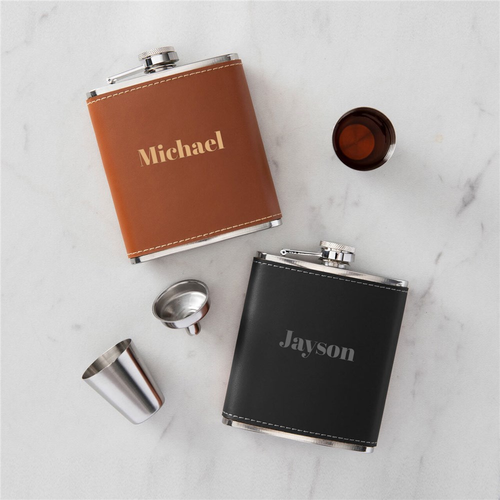 Custom Leather Flask Set with Name