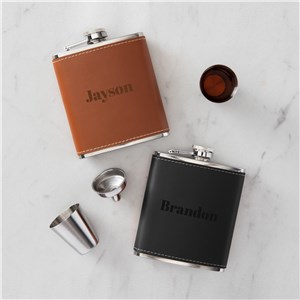 Engraved Any Name Leather Flask Set L19018364X