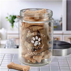 Engraved Pawsitively Spoiled Glass Pet Treat Jar