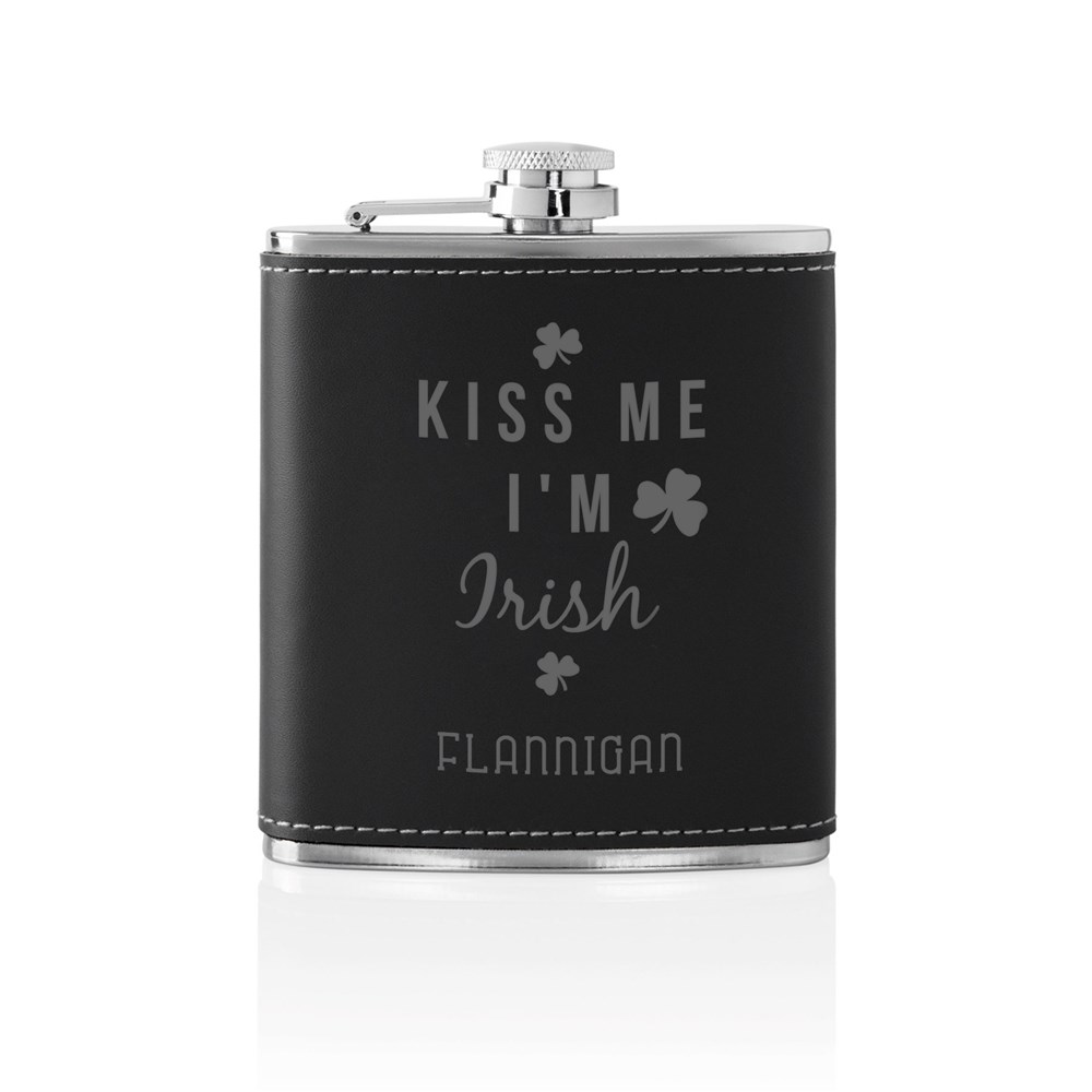 Engraved Kiss Me I'm Irish Flask Set