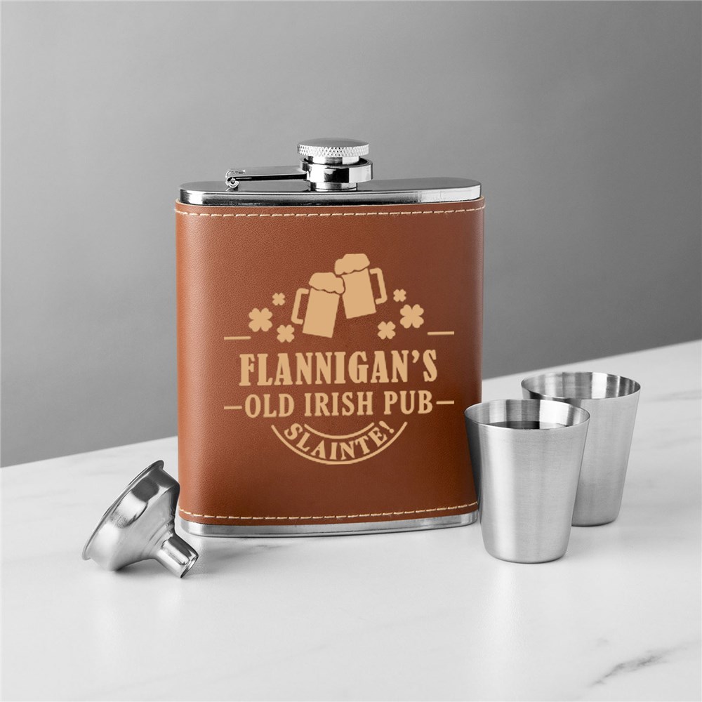 Engraved Old Irish Pub Flask Set