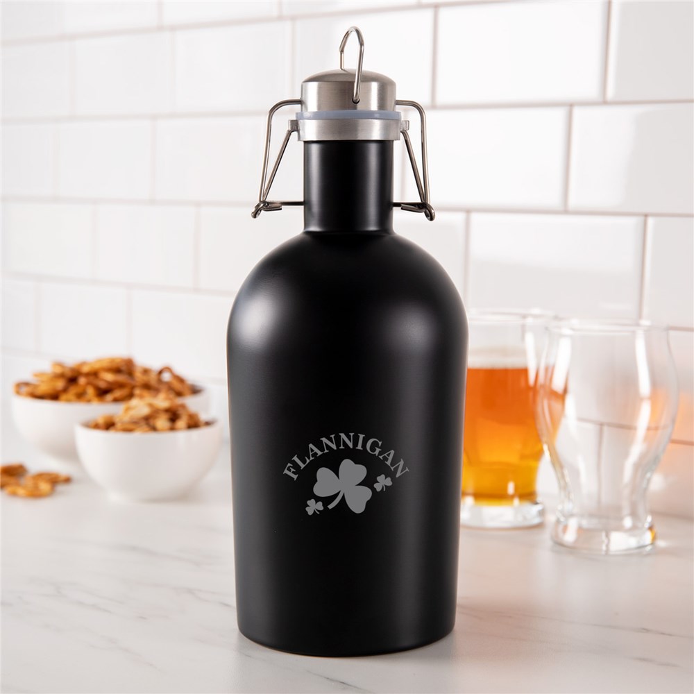 Engraved Shamrock Stainless Steel Growler with Name