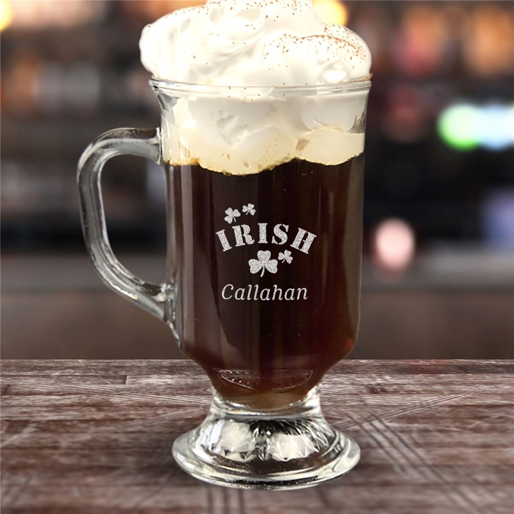 Engraved Irish Shamrocks Irish Coffee Mug
