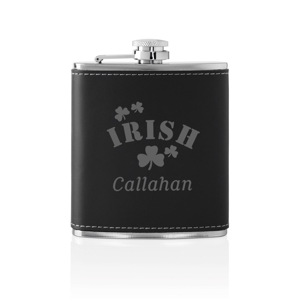 Engraved Irish Shamrocks Flask Set