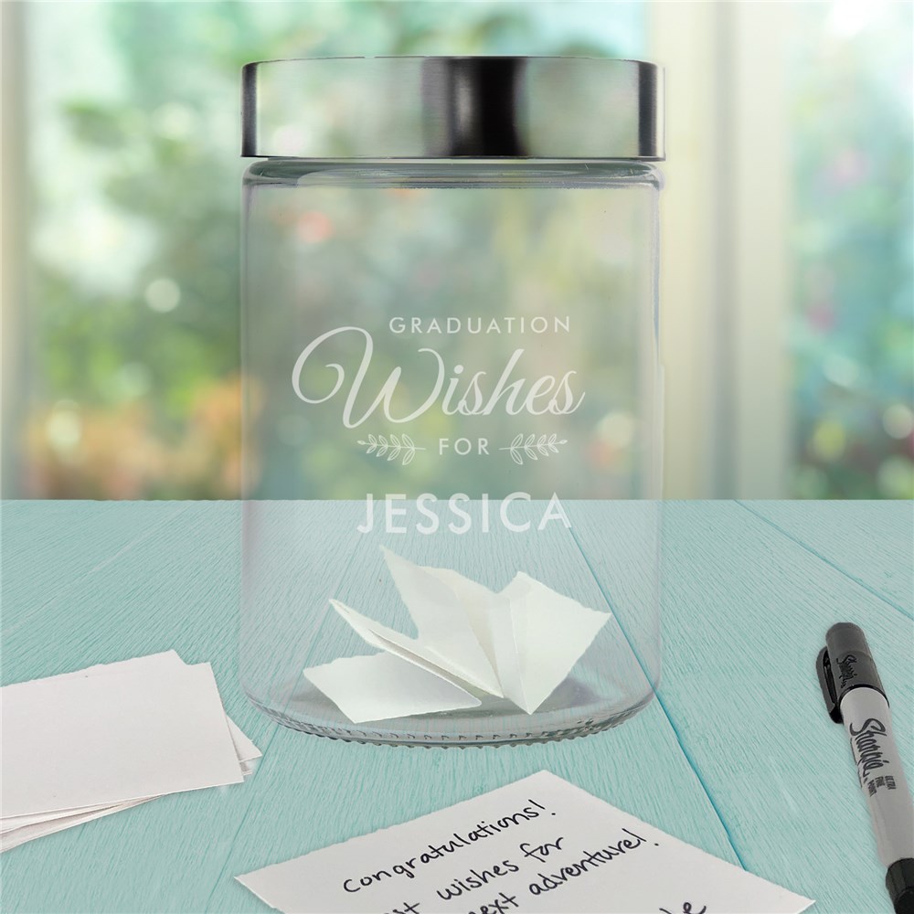 Engraved Wishes for Grad Glass Graduation Wish Jar