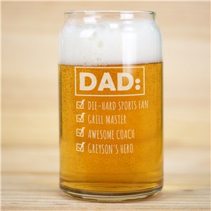 Engraved Things About Dad Beer Can Glass