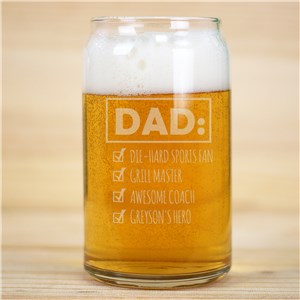 Engraved Things About Dad Beer Can Glass