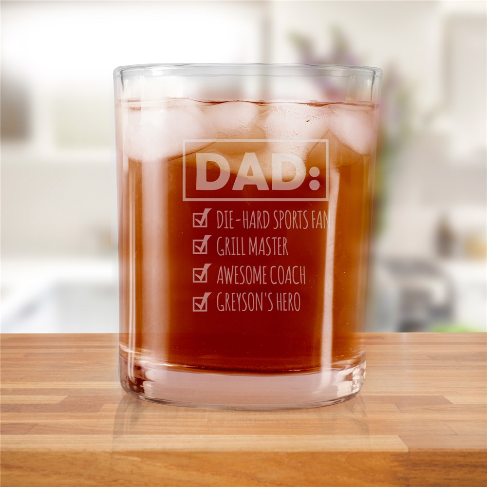 Engraved Things About Dad Rocks Glass with Custom Text