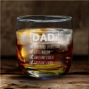 Engraved Things About Dad Whiskey Rocks Glass