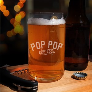 Engraved Dad Established Beer Can Glass with Year