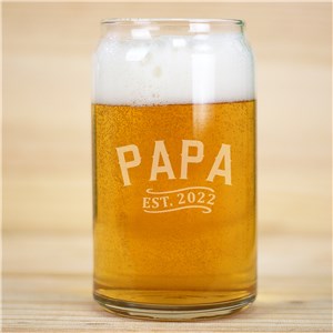 Engraved Dad Established Beer Can Glass with Year