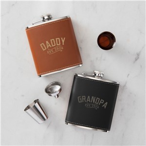 Engraved Dad Established Leather Flask Set
