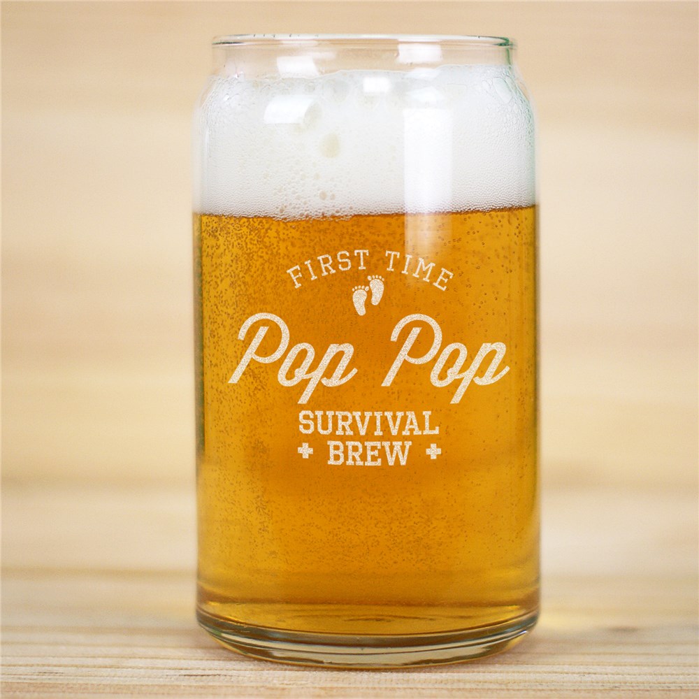 Engraved Survival Brew Beer Can Glass for First-Time Dads