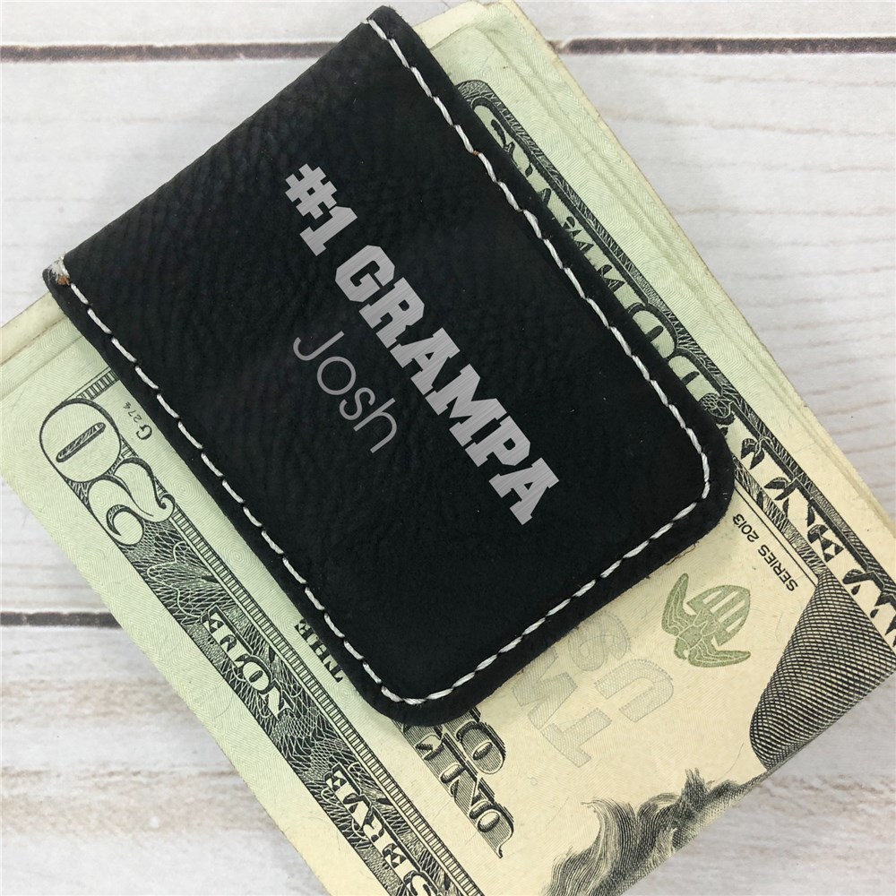 Engraved #1 Dad or Grandpa Leatherette Money Clip