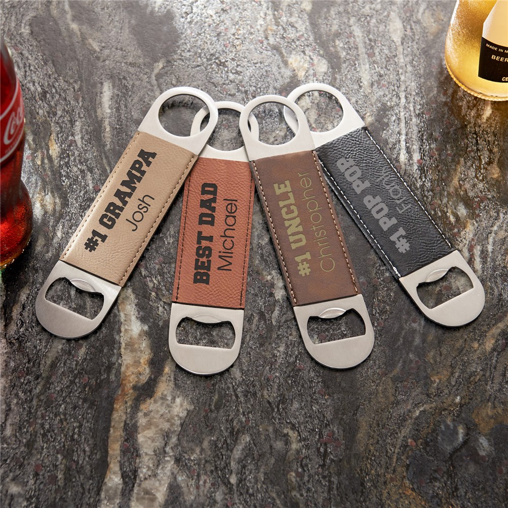 #1 Dad or Grandpa Personalized Leatherette Bottle Opener