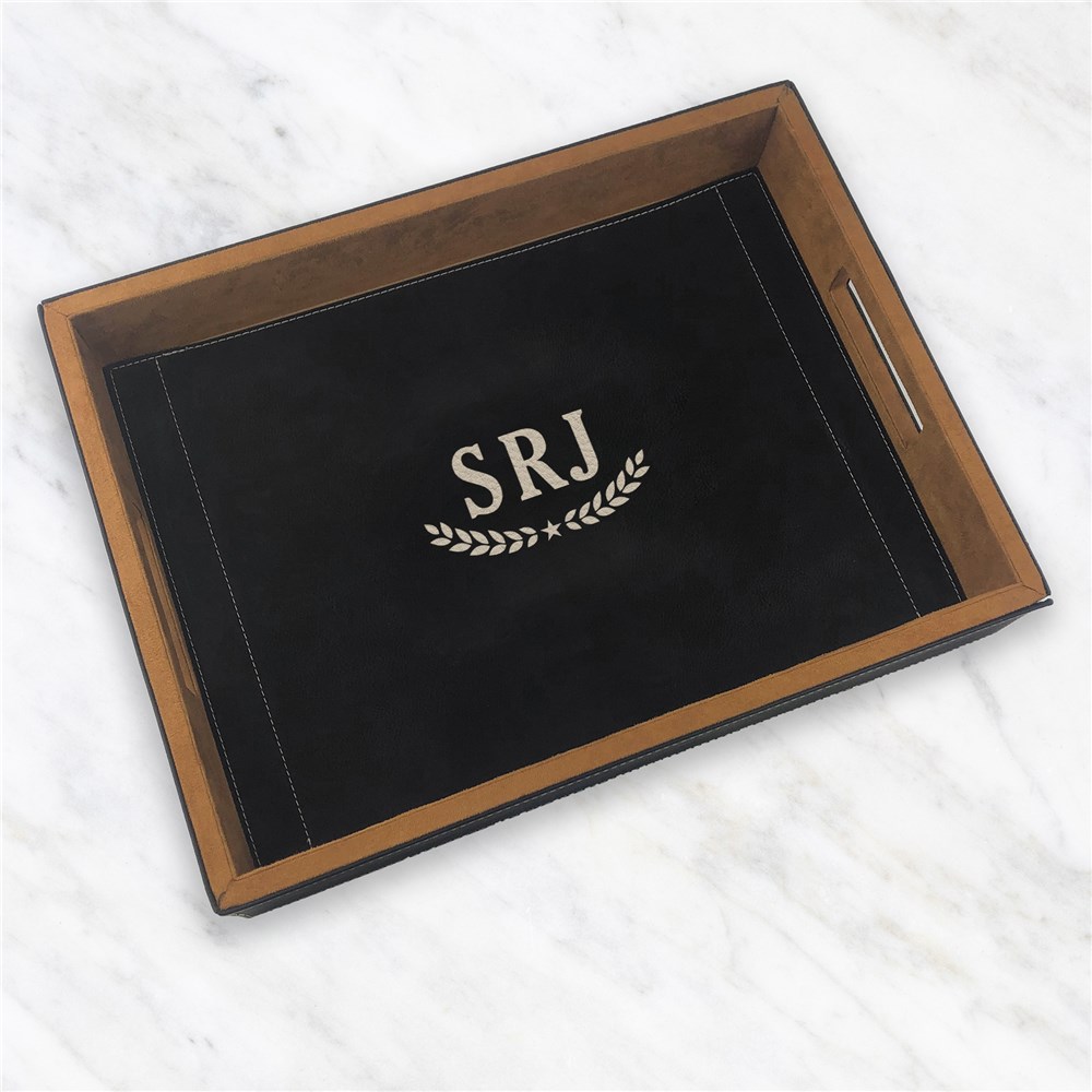 Engraved Three Initials Leatherette Serving Tray