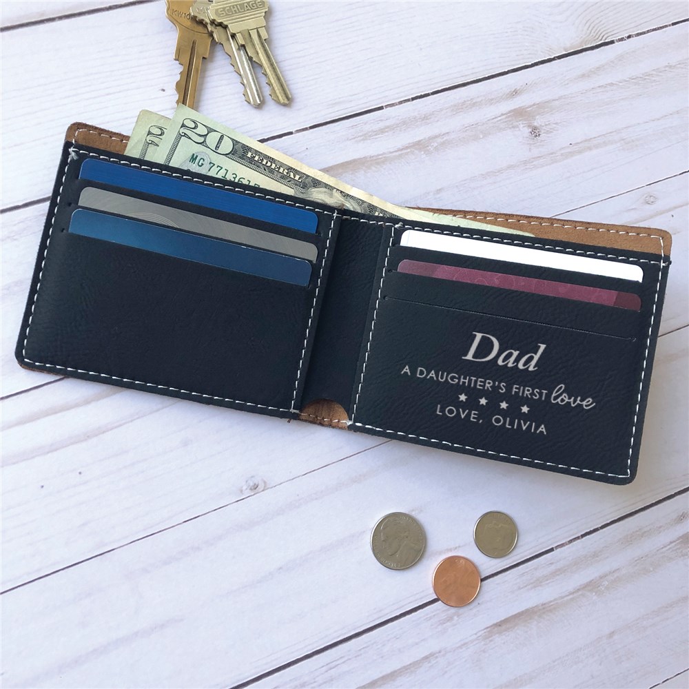 Engraved Son's First Hero Daughter's First Love Wallet for Dad