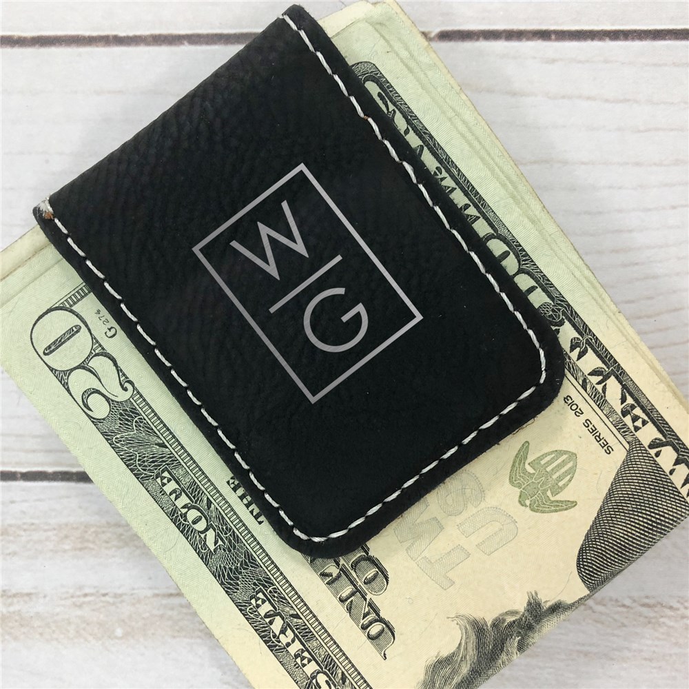 Leatherette Money Clip Engraved with Two Initials 