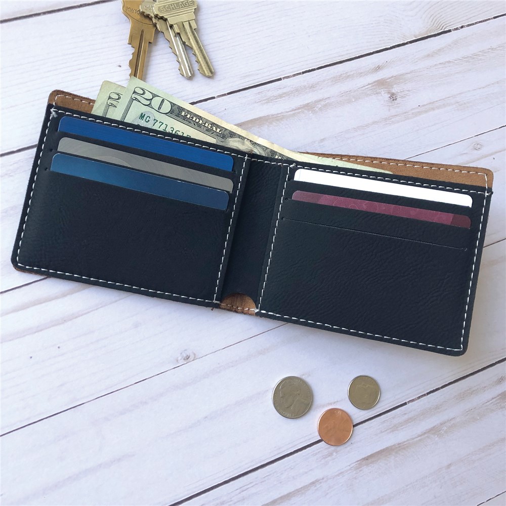 Engraved Leatherette Wallet with Name and Initial 