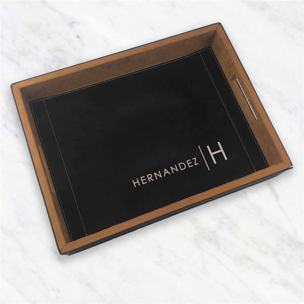 Engraved Name and Initial Leatherette Serving Tray 
