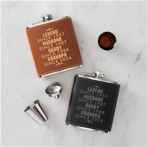 Engraved Legend Titles Leather Flask Set