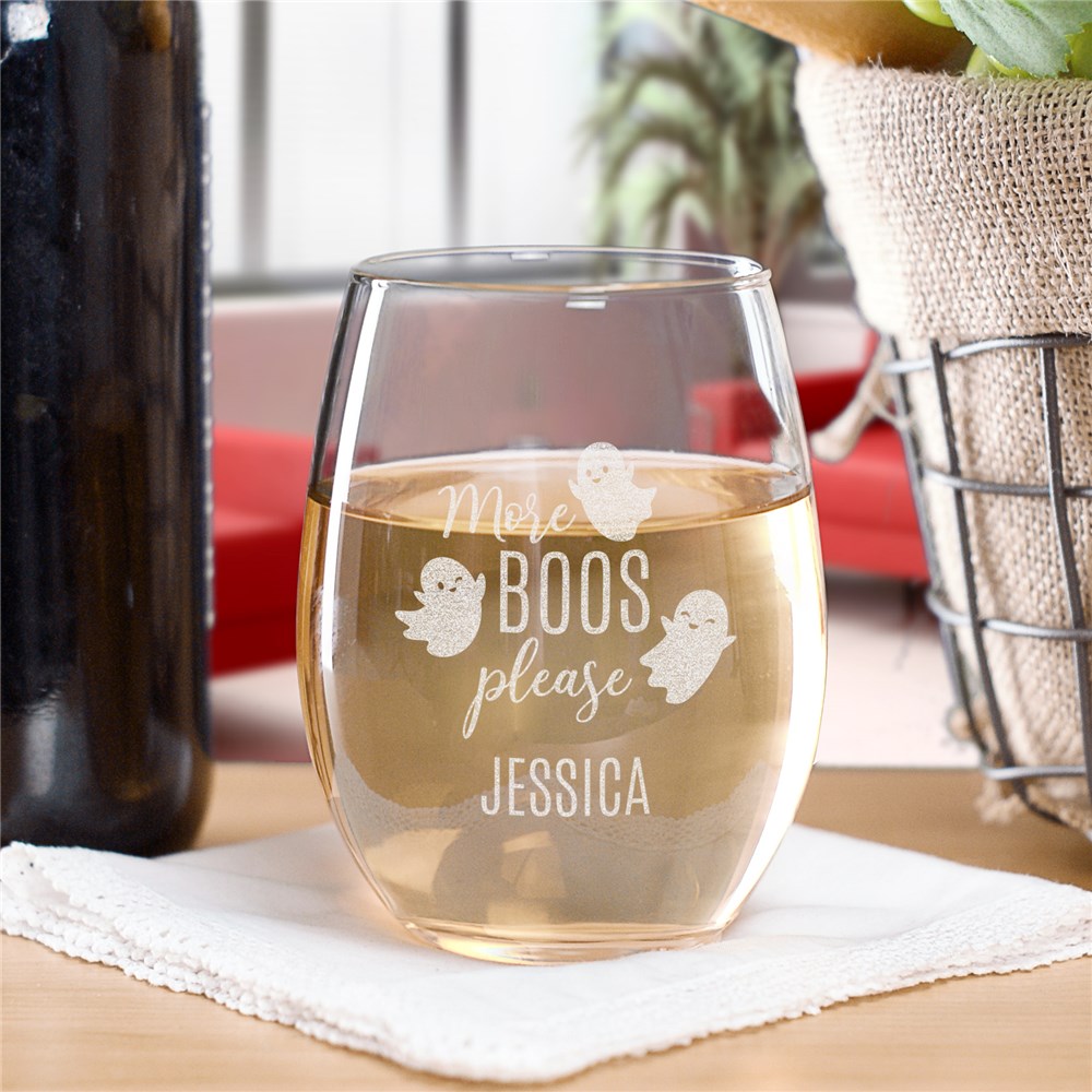 More Boos Please Stemless Halloween Wine Glass