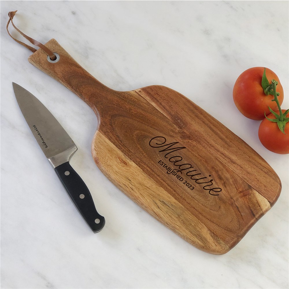 Engraved Any Family Name Acacia Paddle Cutting Board 