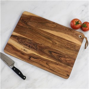 Engraved Couple's Names with Leaves Acacia Cutting Board L20111392