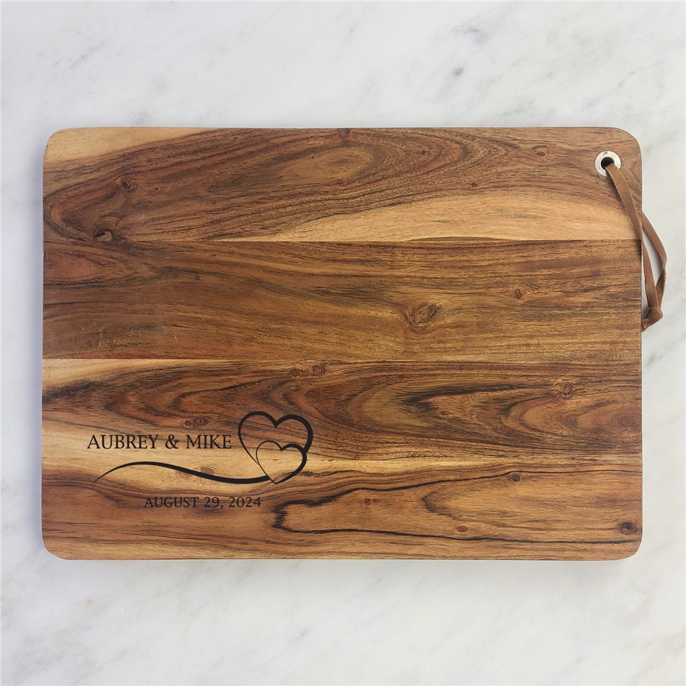 Engraved Couple's Names with Hearts Acacia Cutting Board 
