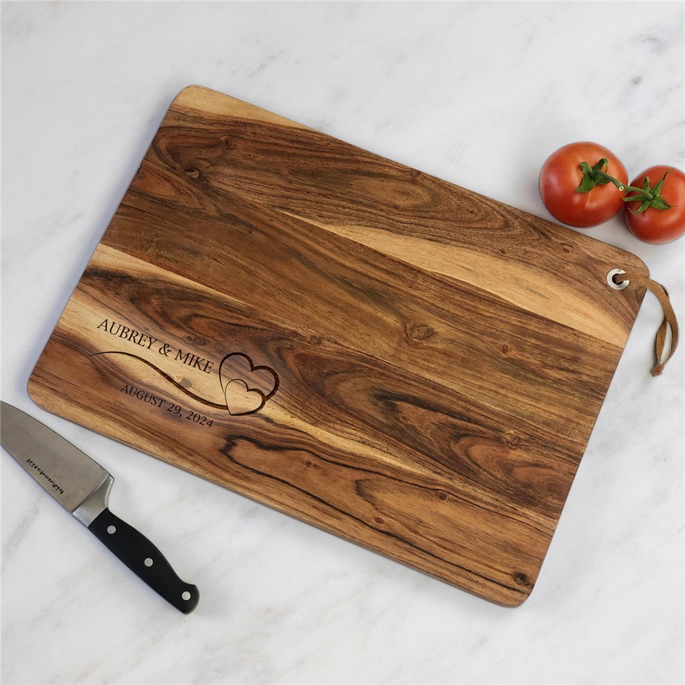Engraved Couple's Names with Hearts Acacia Cutting Board 