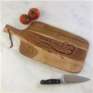 Engraved Couple's Names with Hearts Acacia Paddle Cutting Board 