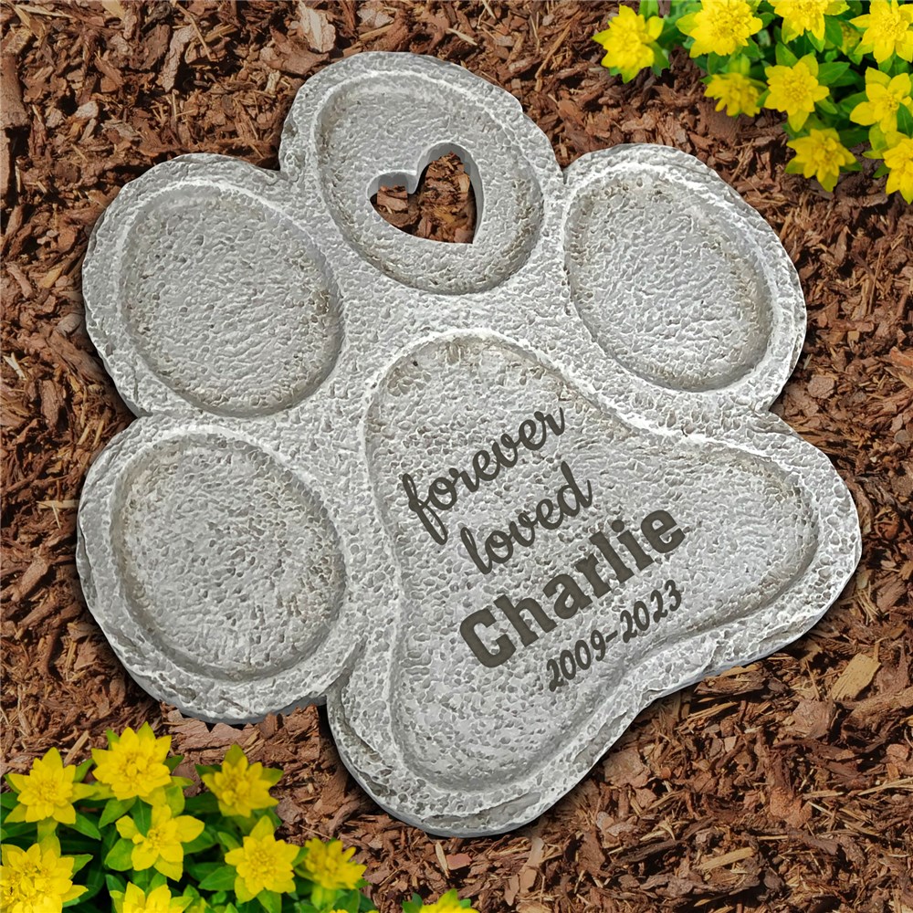 Engraved Forever Loved Paw Print Stone
