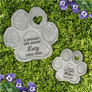 Engraved A Spoiled Dog Paw Print Stone 