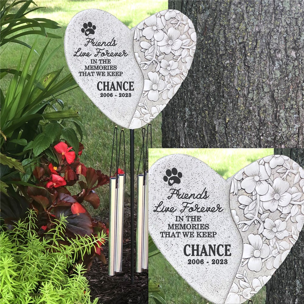 Engraved Friends Live Forever Heart Stake Chime  